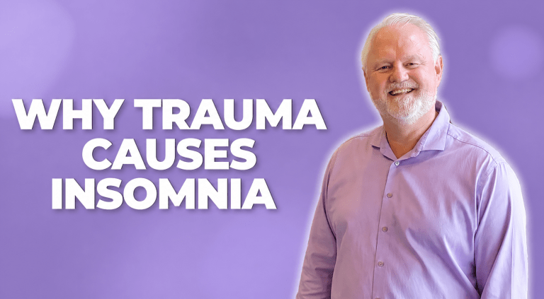 Dr. Charles R. Freeman standing against a purple background with the words Why Trauma Causes Insomnia, explaining how trauma affects sleep
