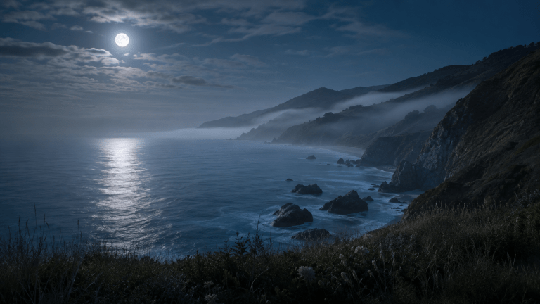 Moonlit coastal fog landscape representing sleep hypnosis vs CBT-I for insomnia treatment, sleep anxiety, and natural sleep recovery